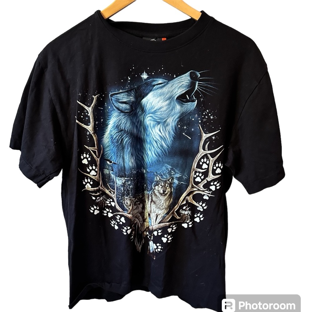 Rock Eagle 100% Cotton Single Stitch‎ Wolf tee Size Large